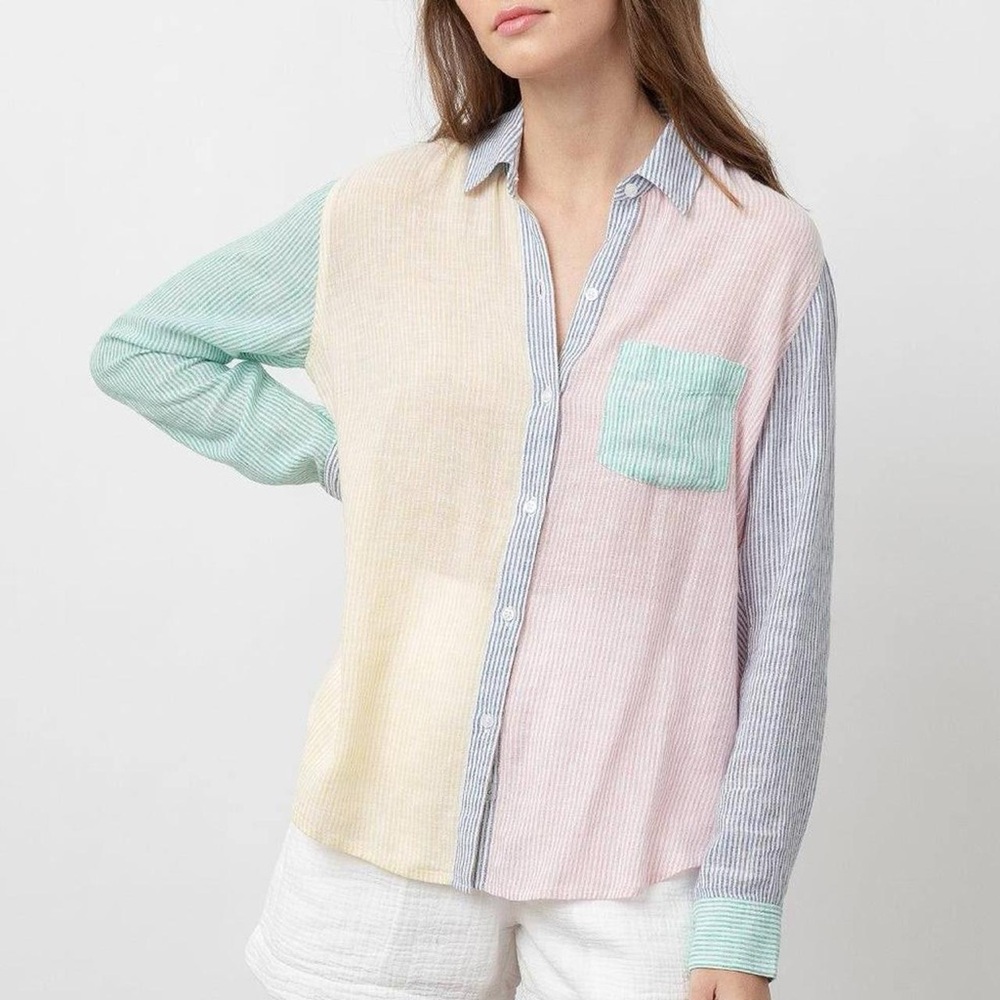 Rails mixed rainbow stripe button down blouse. NWT. Sold out online.
